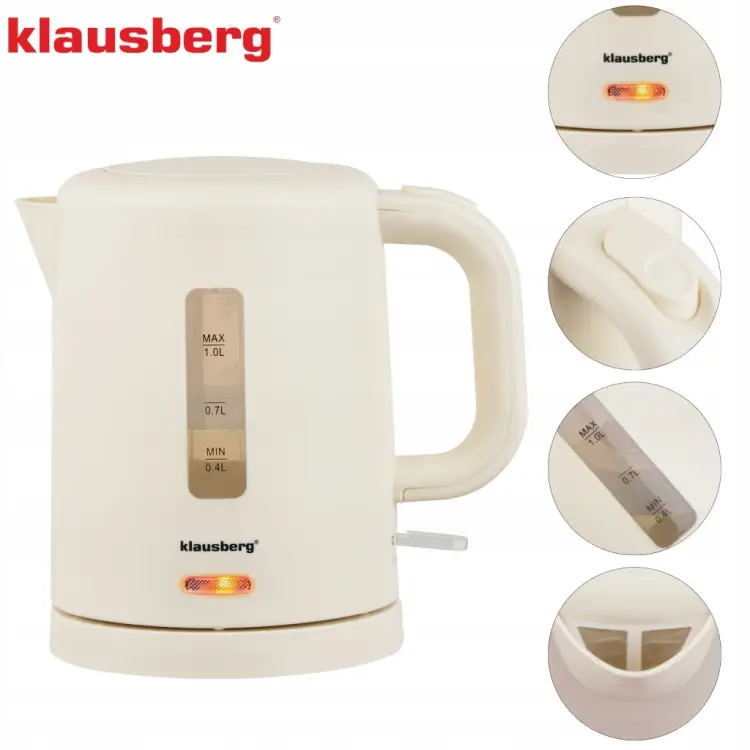CZAJNIK ELEKTRYCZNY KLAUSBERG KB-9047 1L 1100W KREMOWY BEZPRZEWODOWY