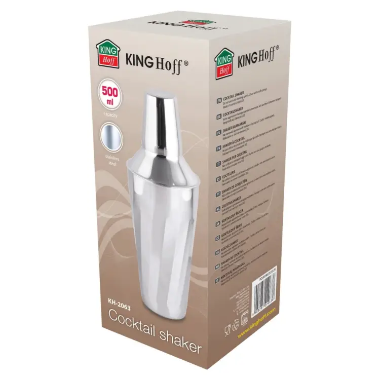 SHAKER BARMAŃSKI DO DRINKÓW KOKTAJLI STALOWY Z SITKIEM KINGHOFF 500ML