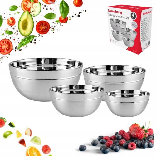 ZESTAW 4 MISEK STALOWYCH KUCHENNYCH DO MIESZANIA SAŁATEK KLAUSBERG 24CM