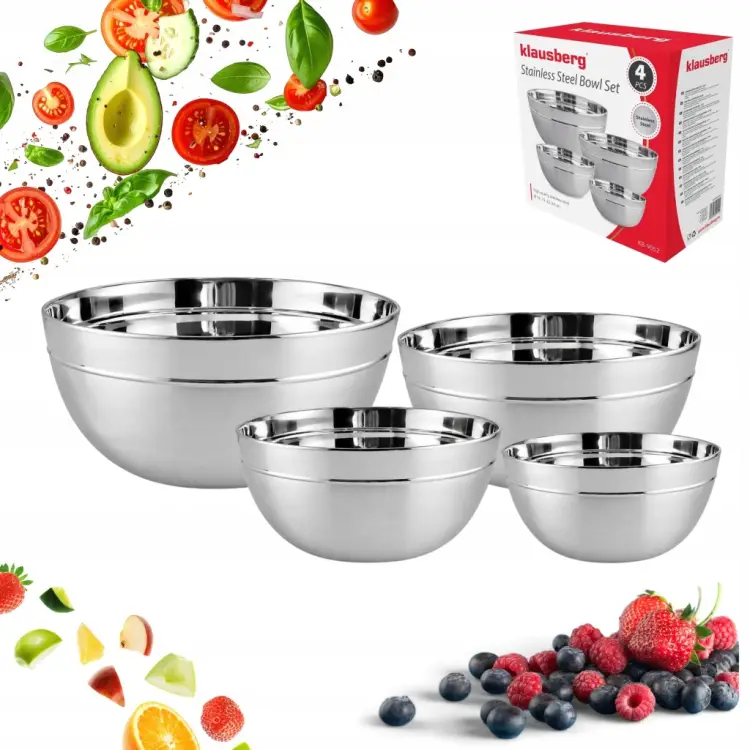 ZESTAW 4 MISEK STALOWYCH KUCHENNYCH DO MIESZANIA SAŁATEK KLAUSBERG 24CM