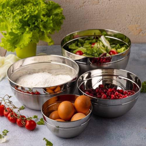 ZESTAW 4 MISEK STALOWYCH KUCHENNYCH DO MIESZANIA SAŁATEK KLAUSBERG 24CM