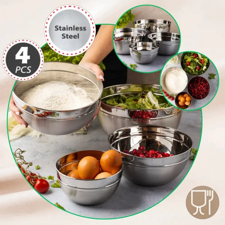 ZESTAW 4 MISEK STALOWYCH KUCHENNYCH DO MIESZANIA SAŁATEK KLAUSBERG 24CM
