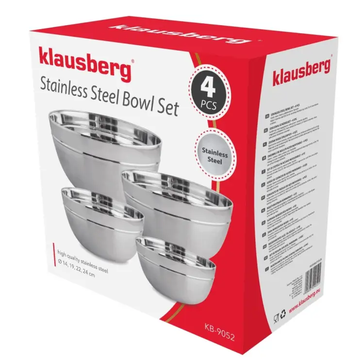 ZESTAW 4 MISEK STALOWYCH KUCHENNYCH DO MIESZANIA SAŁATEK KLAUSBERG 24CM