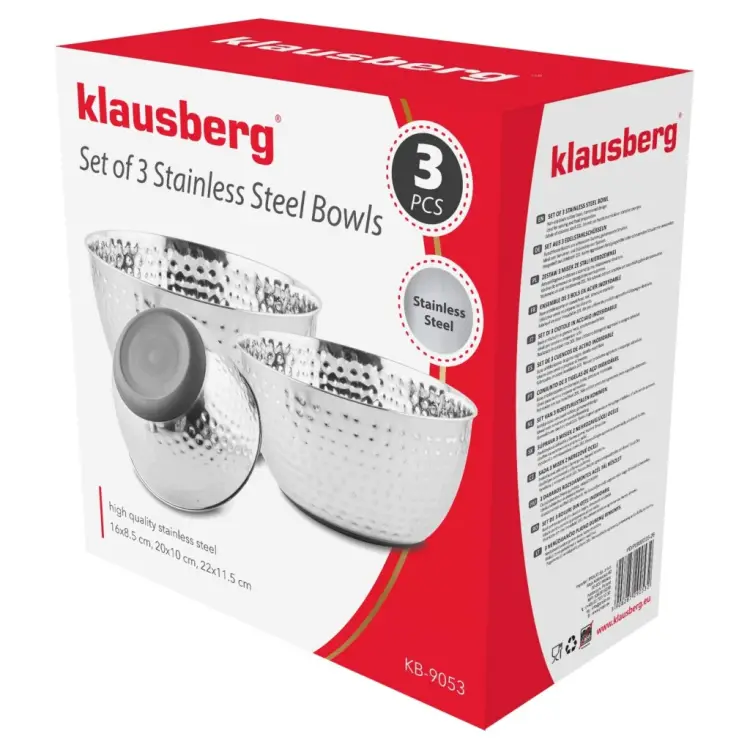 ZESTAW 3 MISEK STALOWYCH KUCHENNYCH ANTYPOŚLIZGOWYCH KLAUSBERG KB-9053