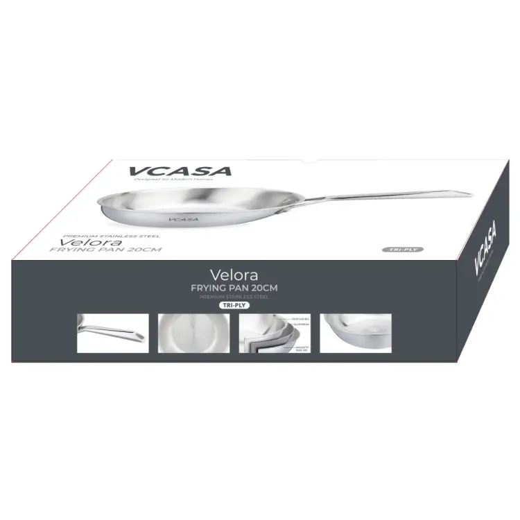 PATELNIA STALOWA VCASA VELORA 20 CM TRI-PLY STAL 304 INDUKCJA PLASTER MIODU