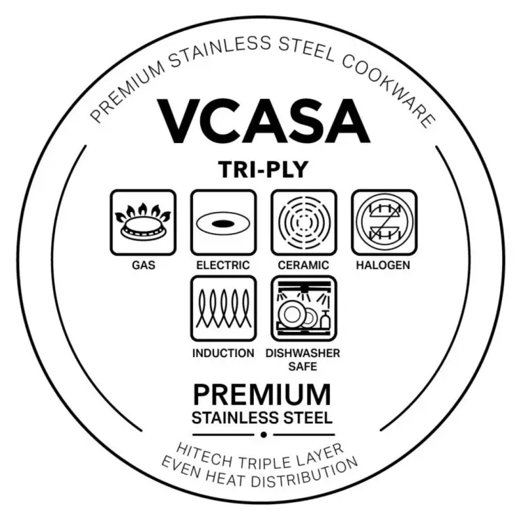 Patelnia VCASA 24cm Ceramiczna Nieprzywierająca TRI-PLY Indukcja PFAS FREE
