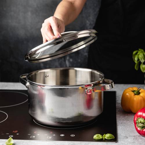 Garnek VCASA VELORA 24cm Stal 304 TRI-PLY Indukcja Pokrywka Odcedzanie 5,8L