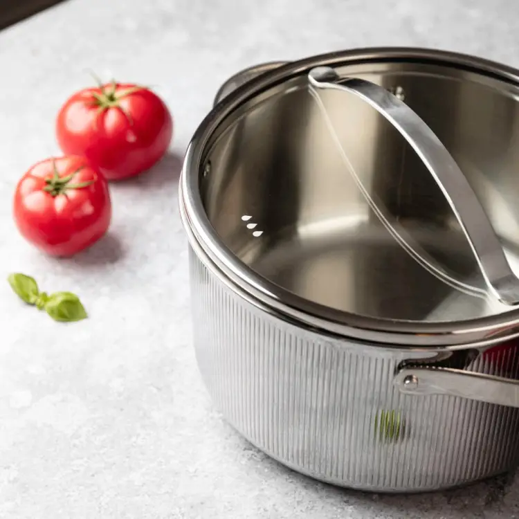 Garnek VCASA VELORA 24cm Stal 304 TRI-PLY Indukcja Pokrywka Odcedzanie 5,8L