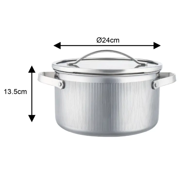 Garnek VCASA VELORA 24cm Stal 304 TRI-PLY Indukcja Pokrywka Odcedzanie 5,8L