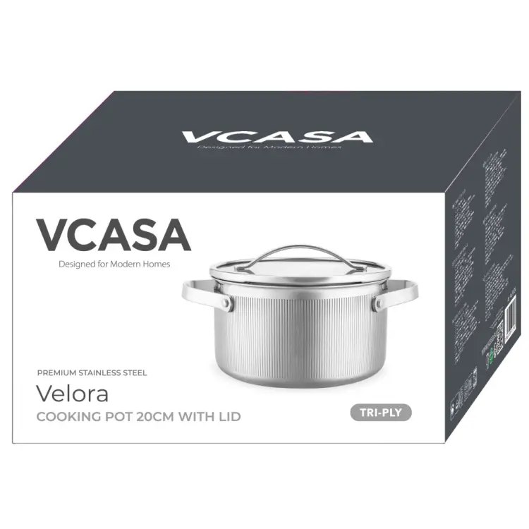 Garnek VCASA VELORA 20cm Stal 304 TRI-PLY Indukcja Pokrywka Odcedzanie 3 L