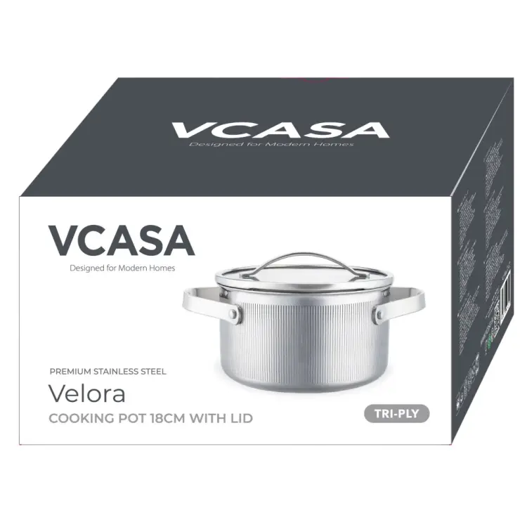 Garnek VCASA VELORA 18cm Stal 304 TRI-PLY Indukcja Pokrywka Odcedzanie 2,1L
