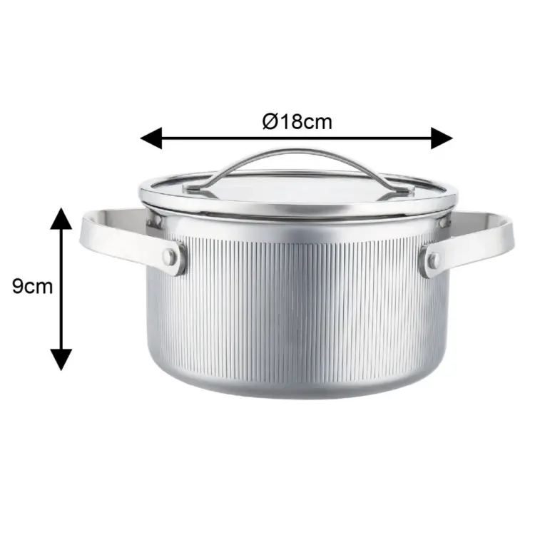 Garnek VCASA VELORA 18cm Stal 304 TRI-PLY Indukcja Pokrywka Odcedzanie 2,1L