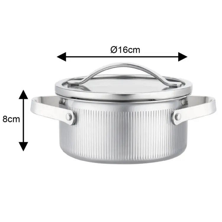 Garnek VCASA VELORA 16cm Stal 304 TRI-PLY Indukcja Pokrywka Odcedzanie 1,5L