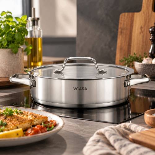 Garnek VCASA Amara 24 cm 2,9L z pokrywką do odcedzania Stal Nierdzewna 304