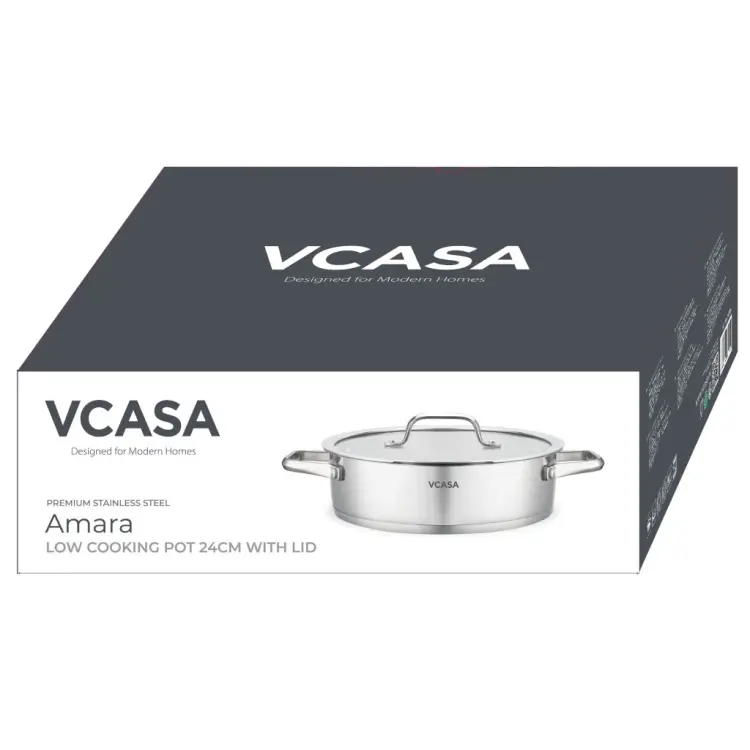 Garnek VCASA Amara 24 cm 2,9L z pokrywką do odcedzania Stal Nierdzewna 304