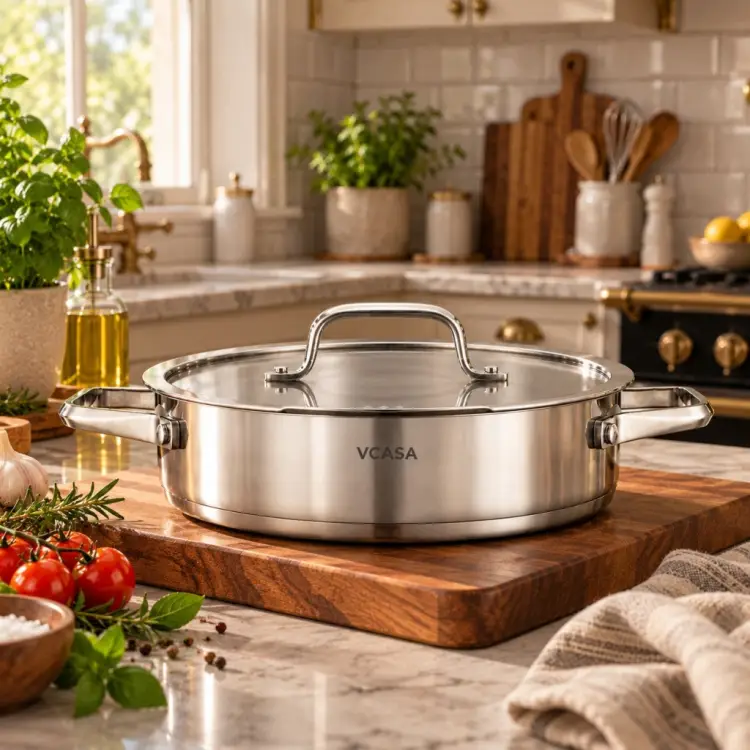 Garnek VCASA Amara 24 cm 2,9L z pokrywką do odcedzania Stal Nierdzewna 304