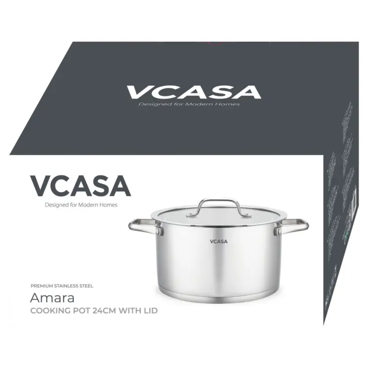 Garnek VCASA Amara 24 cm 5,8L z pokrywką do odcedzania Stal Nierdzewna 304