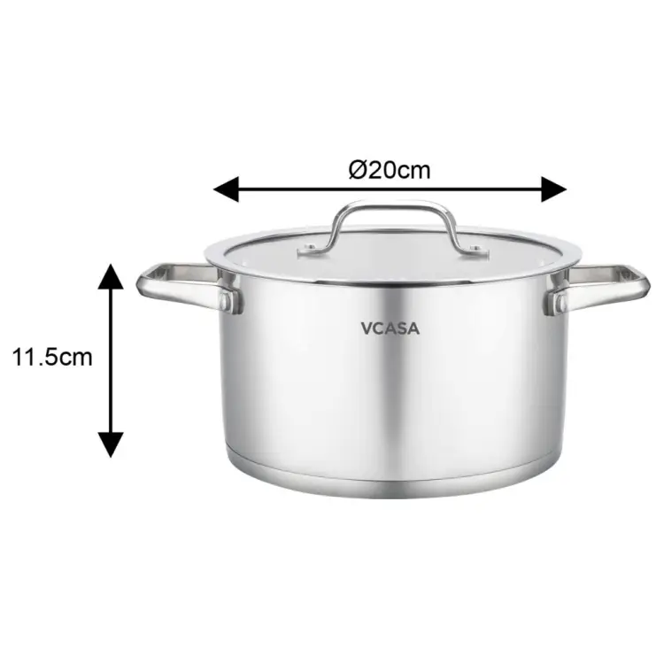 Garnek VCASA Amara 20 cm 3,4L z pokrywką do odcedzania Stal Nierdzewna 304