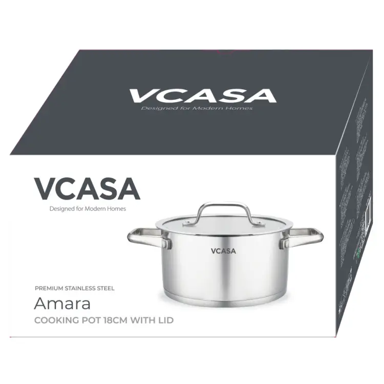 Garnek VCASA Amara 18 cm 2,6L z pokrywką do odcedzania Stal Nierdzewna 304