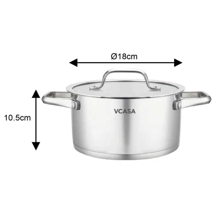 Garnek VCASA Amara 18 cm 2,6L z pokrywką do odcedzania Stal Nierdzewna 304