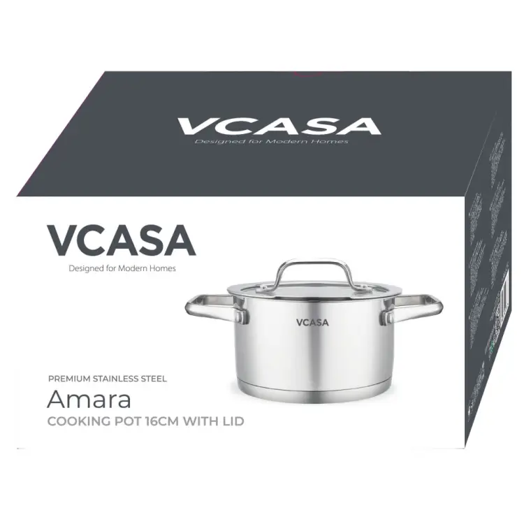Garnek VCASA Amara 16 cm 1,8L z pokrywką do odcedzania Stal Nierdzewna 304