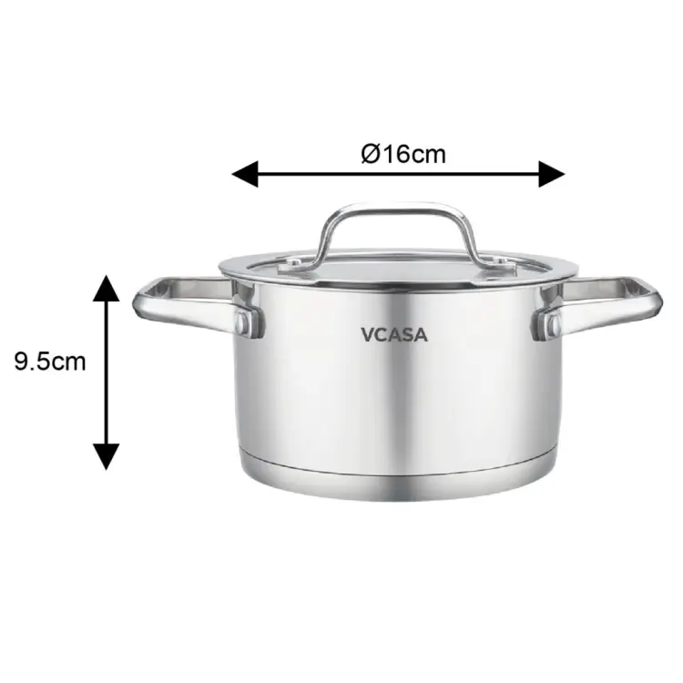 Garnek VCASA Amara 16 cm 1,8L z pokrywką do odcedzania Stal Nierdzewna 304