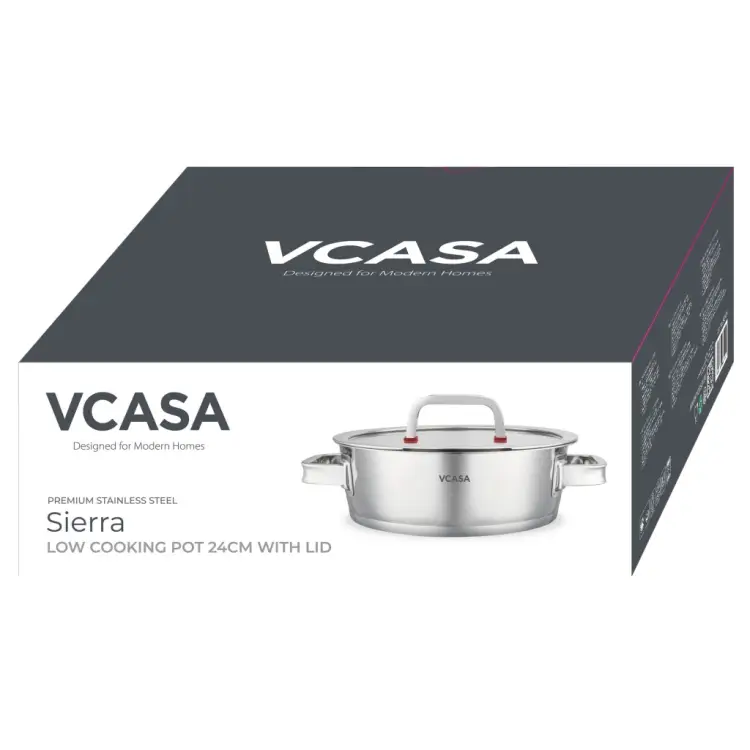 Garnek VCASA Sierra 24 cm 2,7L stal nierdzewna 304 z pokrywką do odcedzania