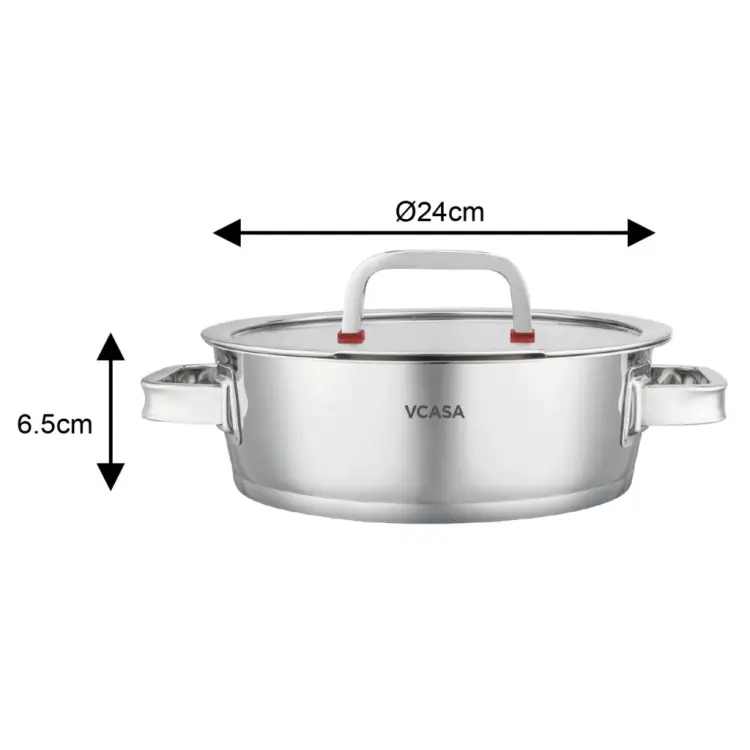 Garnek VCASA Sierra 24 cm 2,7L stal nierdzewna 304 z pokrywką do odcedzania