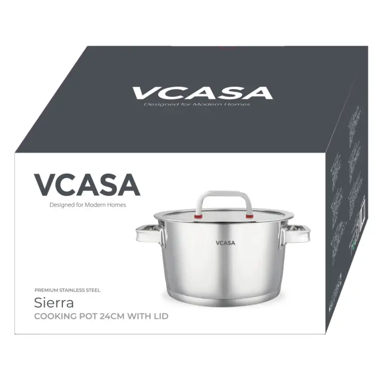 Garnek VCASA SIERRA 24cm 5,3 L Stal 304 Indukcja Pokrywka Odcedzania Cedzak