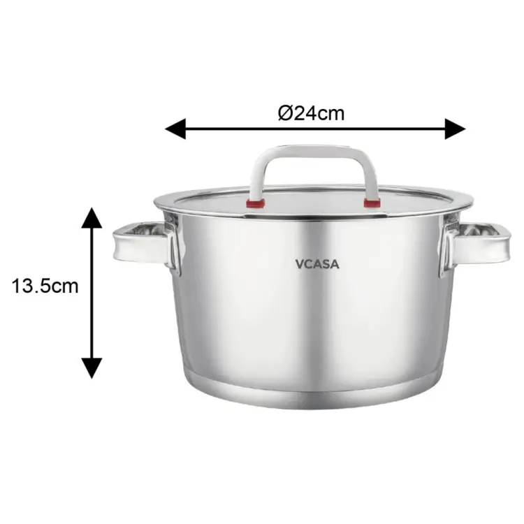 Garnek VCASA SIERRA 24cm 5,3 L Stal 304 Indukcja Pokrywka Odcedzania Cedzak