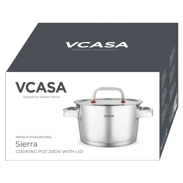 Garnek VCASA SIERRA 20cm 3,2L Stal Nierdzewna 304 Indukcja Pokrywka Cedzak