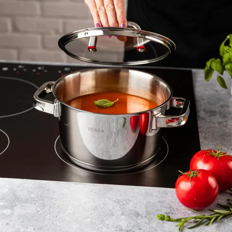 Garnek VCASA SIERRA 20cm 3,2L Stal Nierdzewna 304 Indukcja Pokrywka Cedzak