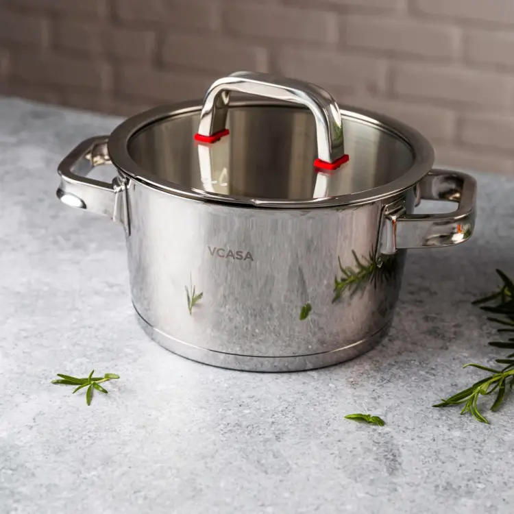 Garnek VCASA SIERRA 20cm 3,2L Stal Nierdzewna 304 Indukcja Pokrywka Cedzak