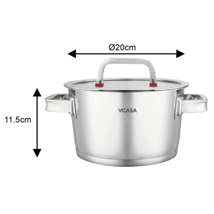 Garnek VCASA SIERRA 20cm 3,2L Stal Nierdzewna 304 Indukcja Pokrywka Cedzak