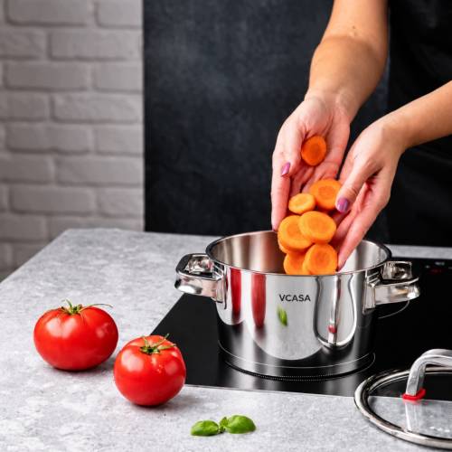 Garnek VCASA SIERRA 18cm 2,2L Stal 304 Indukcja Pokrywka Odcedzania Cedzak