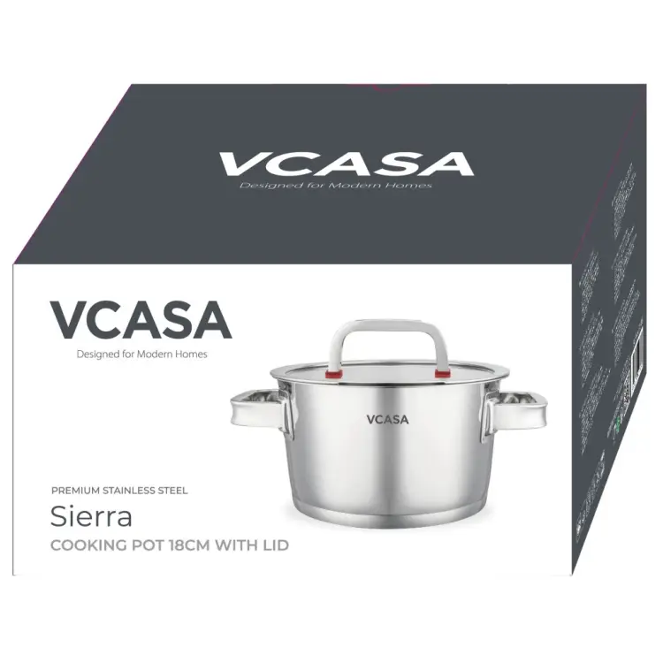 Garnek VCASA SIERRA 18cm 2,2L Stal 304 Indukcja Pokrywka Odcedzania Cedzak