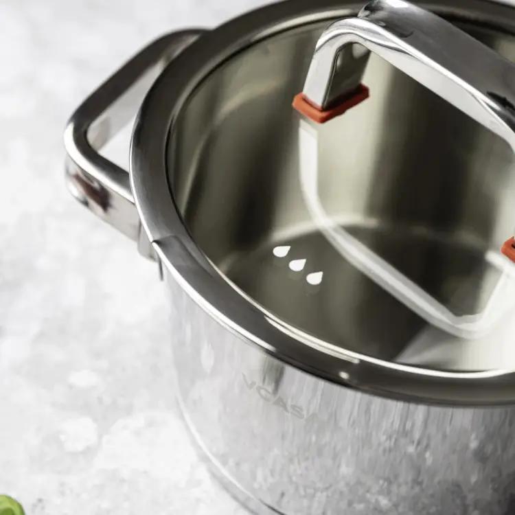 Garnek VCASA SIERRA 18cm 2,2L Stal 304 Indukcja Pokrywka Odcedzania Cedzak