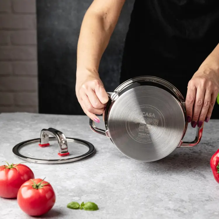 Garnek VCASA SIERRA 18cm 2,2L Stal 304 Indukcja Pokrywka Odcedzania Cedzak