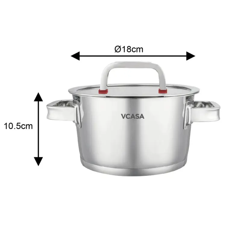 Garnek VCASA SIERRA 18cm 2,2L Stal 304 Indukcja Pokrywka Odcedzania Cedzak