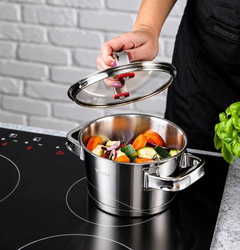 Garnek VCASA SIERRA 16cm 1,6L Stal Nierdzewn 304 Pokrywka Cedzak Odcedzania
