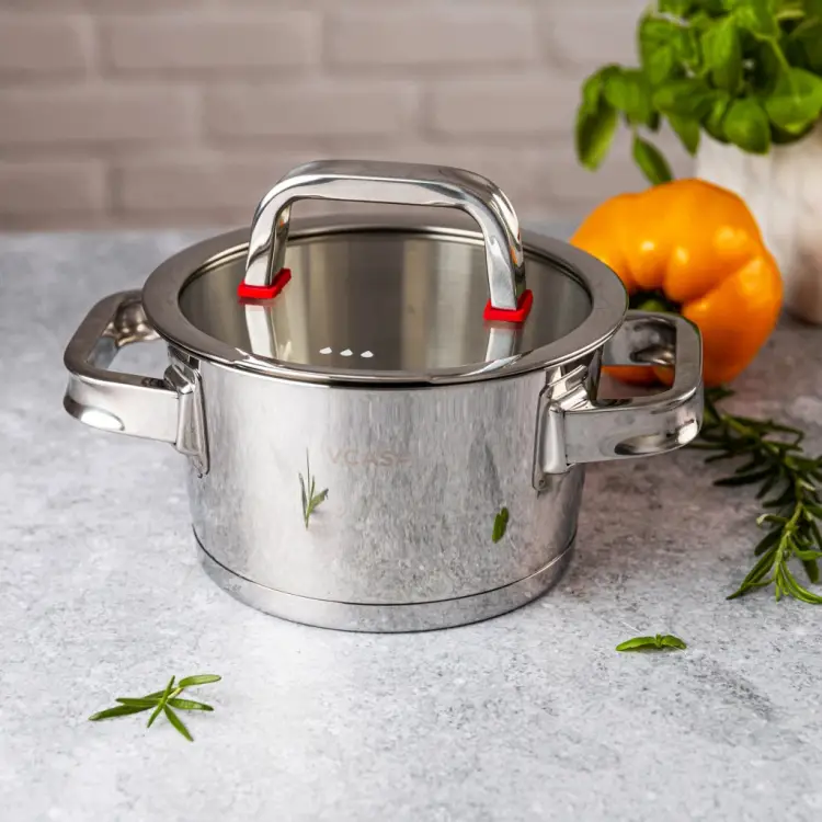 Garnek VCASA SIERRA 16cm 1,6L Stal Nierdzewn 304 Pokrywka Cedzak Odcedzania
