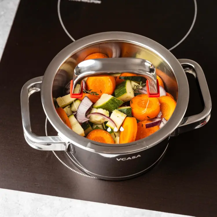 Garnek VCASA SIERRA 16cm 1,6L Stal Nierdzewn 304 Pokrywka Cedzak Odcedzania