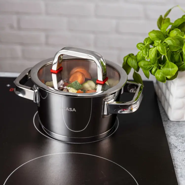 Garnek VCASA SIERRA 16cm 1,6L Stal Nierdzewn 304 Pokrywka Cedzak Odcedzania
