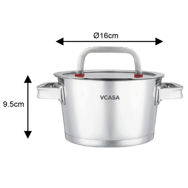 Garnek VCASA SIERRA 16cm 1,6L Stal Nierdzewn 304 Pokrywka Cedzak Odcedzania