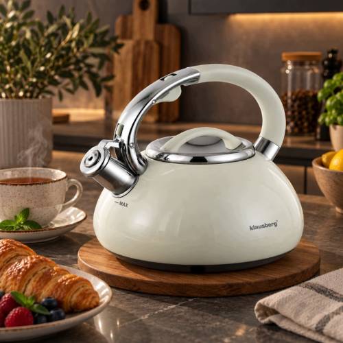 CZAJNIK Z GWIZDKIEM KLAUSBERG KB-9077 3L INDUKCJA GAZ KREMOWY STALOWY