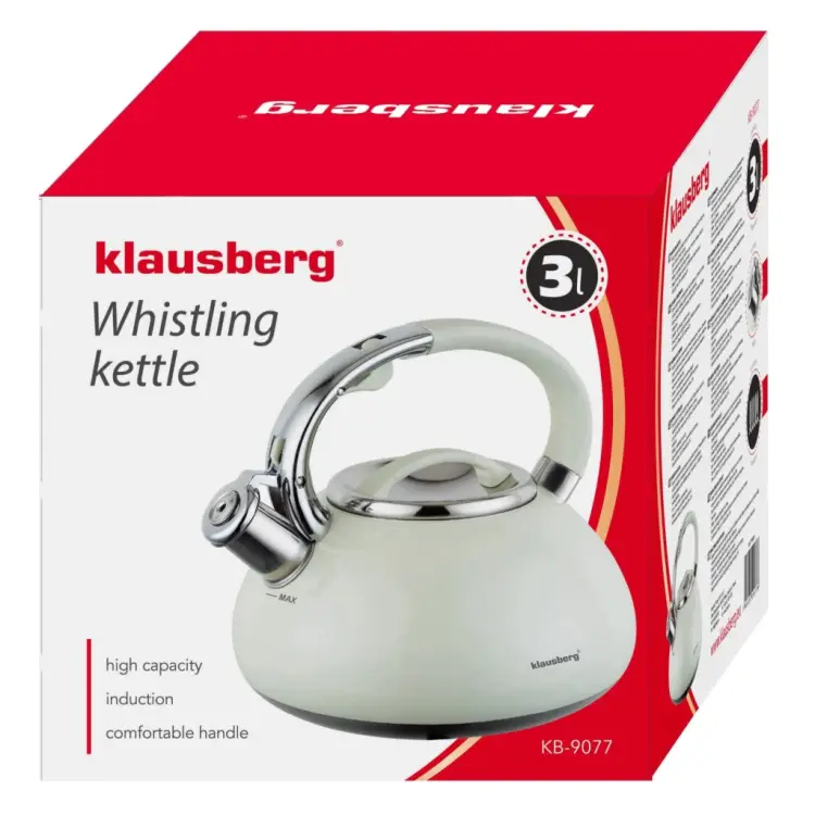 CZAJNIK Z GWIZDKIEM KLAUSBERG KB-9077 3L INDUKCJA GAZ KREMOWY STALOWY