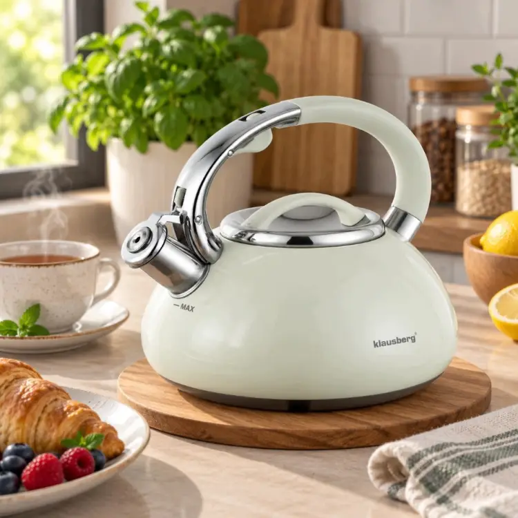 CZAJNIK Z GWIZDKIEM KLAUSBERG KB-9077 3L INDUKCJA GAZ KREMOWY STALOWY
