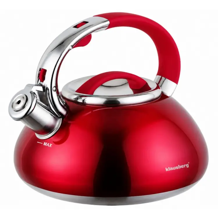 CZAJNIK Z GWIZDKIEM KLAUSBERG KB-9076 3L INDUKCJA GAZ CZERWONY STALOWY