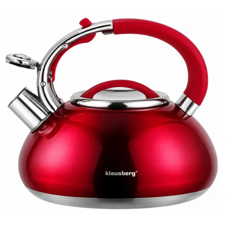 CZAJNIK Z GWIZDKIEM KLAUSBERG KB-9076 3L INDUKCJA GAZ CZERWONY STALOWY