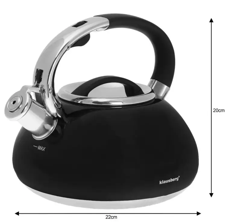 CZAJNIK Z GWIZDKIEM KLAUSBERG KB-7076 3L INDUKCJA GAZ CZARNY STALOWY